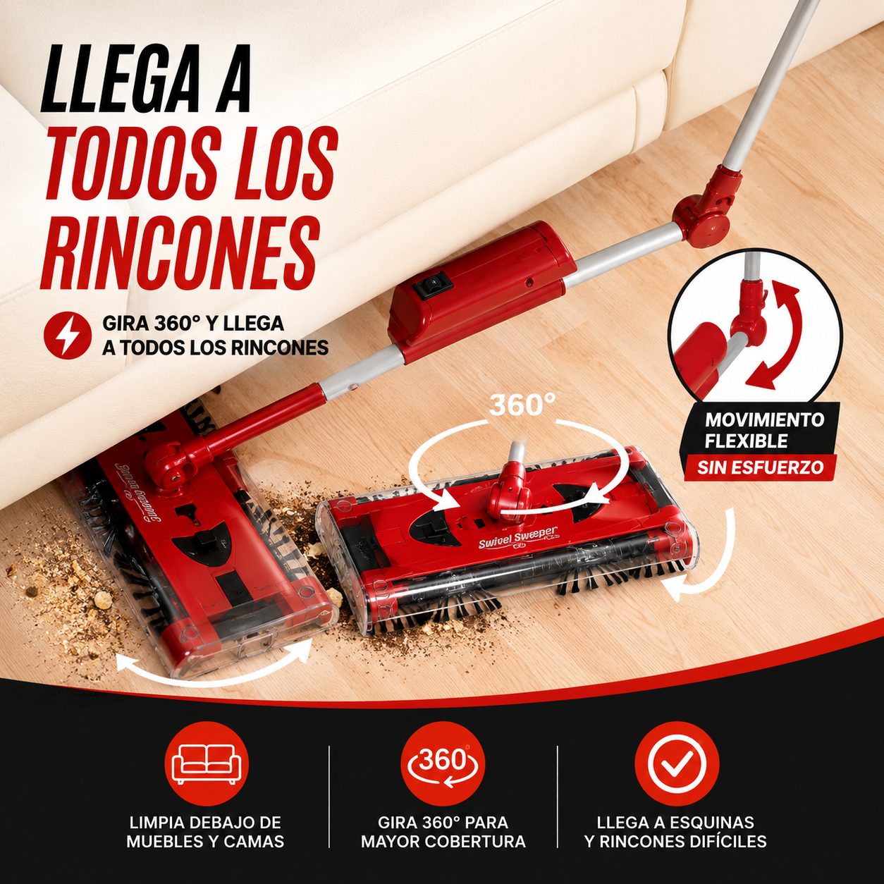 Swivel SweeperPro™ | Dile adiós a las aspiradoras pesadas y limpia cada rincón sin esfuerzo.
