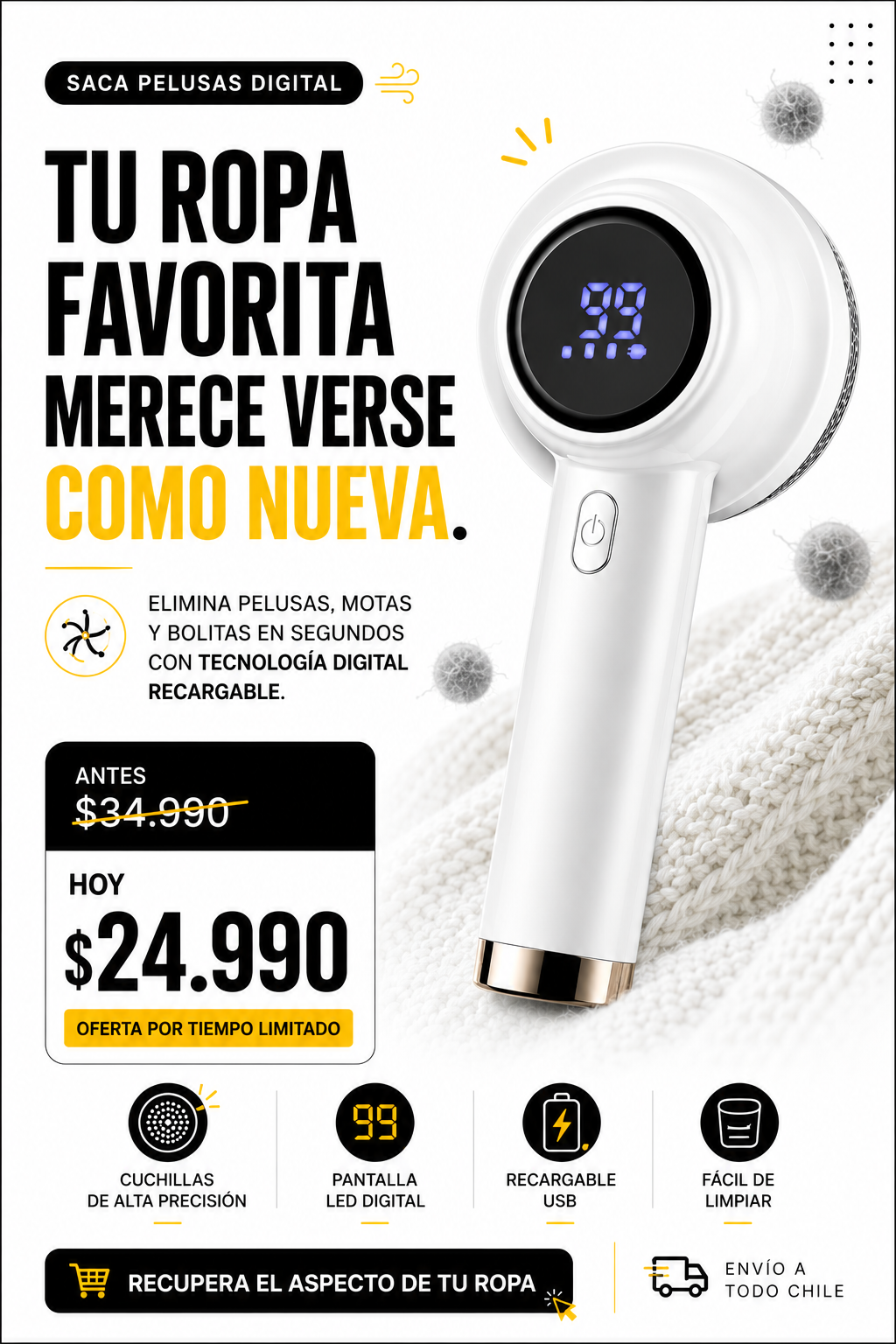 Quita Pelusa Recargable USB Premium
