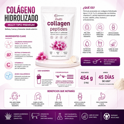 Multi Collagen Peptides 454g | Colágeno Hidrolizado Premium