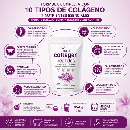 Multi Collagen Peptides 454g | Colágeno Hidrolizado Premium