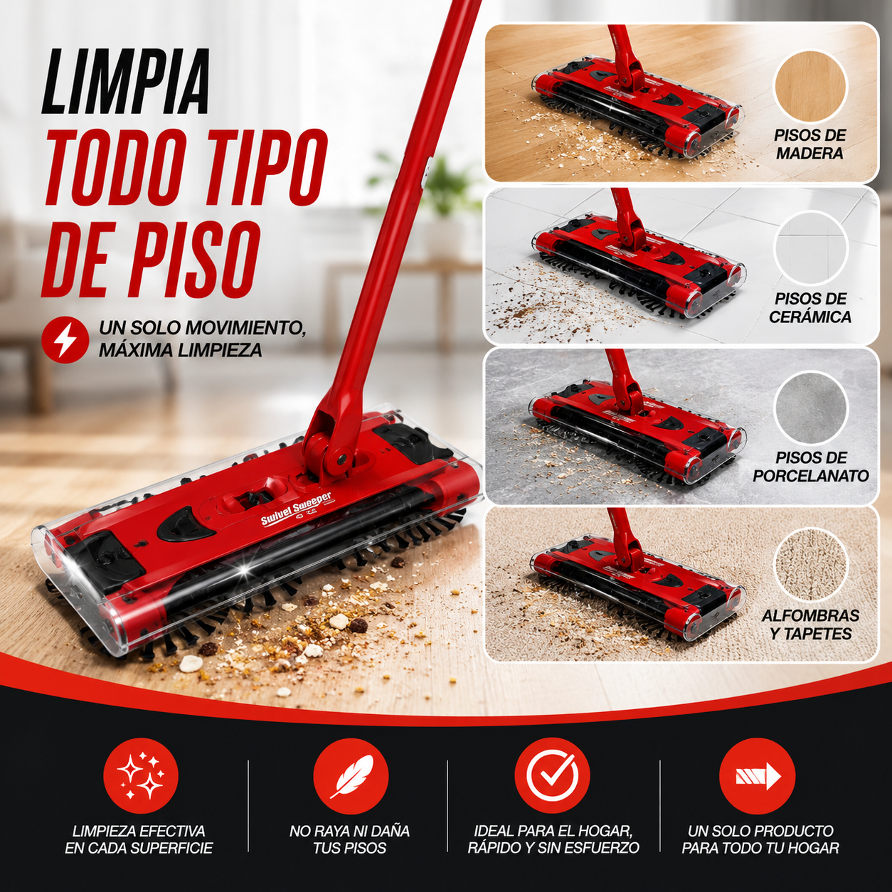 Swivel SweeperPro™ | Dile adiós a las aspiradoras pesadas y limpia cada rincón sin esfuerzo.