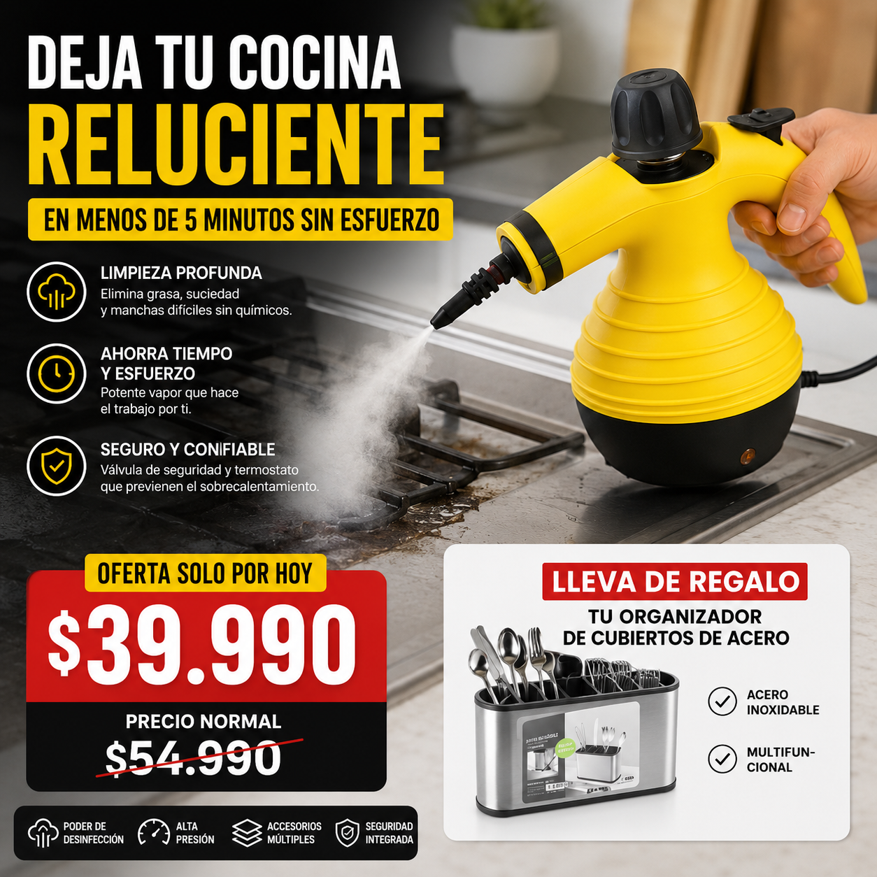 VaporMax™ | Dile adiós a la grasa y deja tu cocina reluciente en solo 10 minutos.