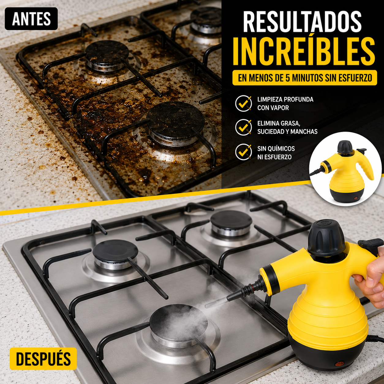 VaporMax™ | Dile adiós a la grasa y deja tu cocina reluciente en solo 10 minutos.