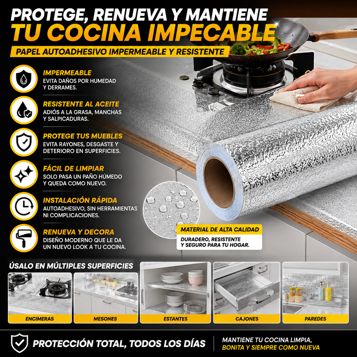 CoverGuard™ | La barrera contra grasa, humedad y desgaste para tu cocina. ( 3Mtrs X 60cm )