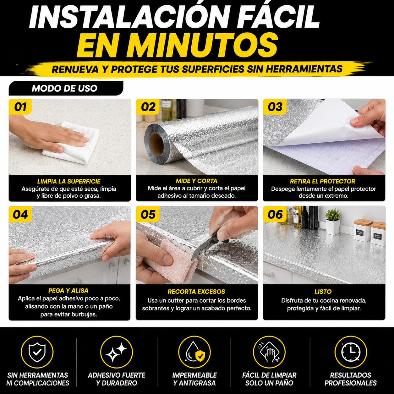 CoverGuard™ | La barrera contra grasa, humedad y desgaste para tu cocina. ( 3Mtrs X 60cm )