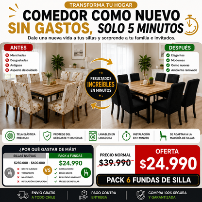 COVERHOME™ | RENUEVA TU COMEDOR SIN GASTAR EN SILLAS NUEVAS ( PACK 6 SILLAS )