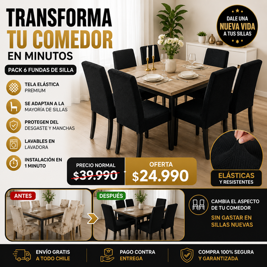 COVERHOME™ | RENUEVA TU COMEDOR SIN GASTAR EN SILLAS NUEVAS ( PACK 6 SILLAS )