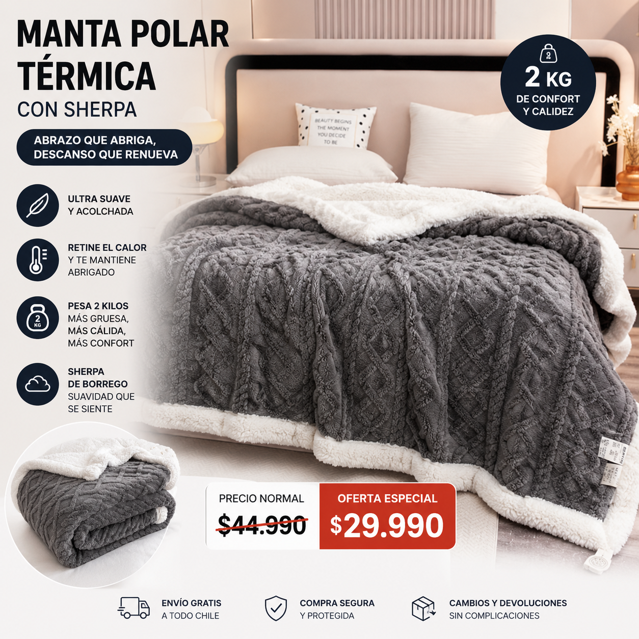 CloudHeat™ | Abraza tu cuerpo con 2 kilos de suavidad, calor y descanso real.