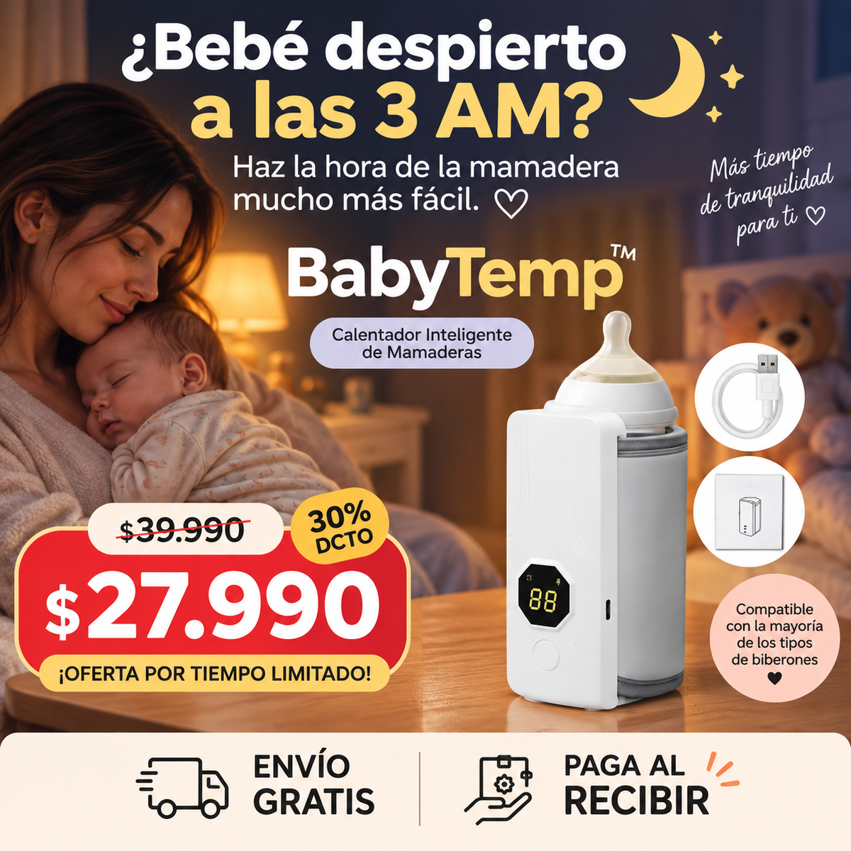 BabyTemp™ | Haz las tomas nocturnas mucho más fáciles.