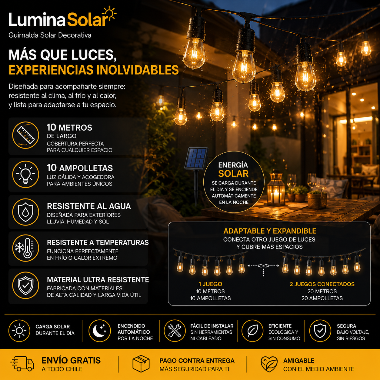LUMINA SOLAR™ haz que todos quieran quedarse en tu patio