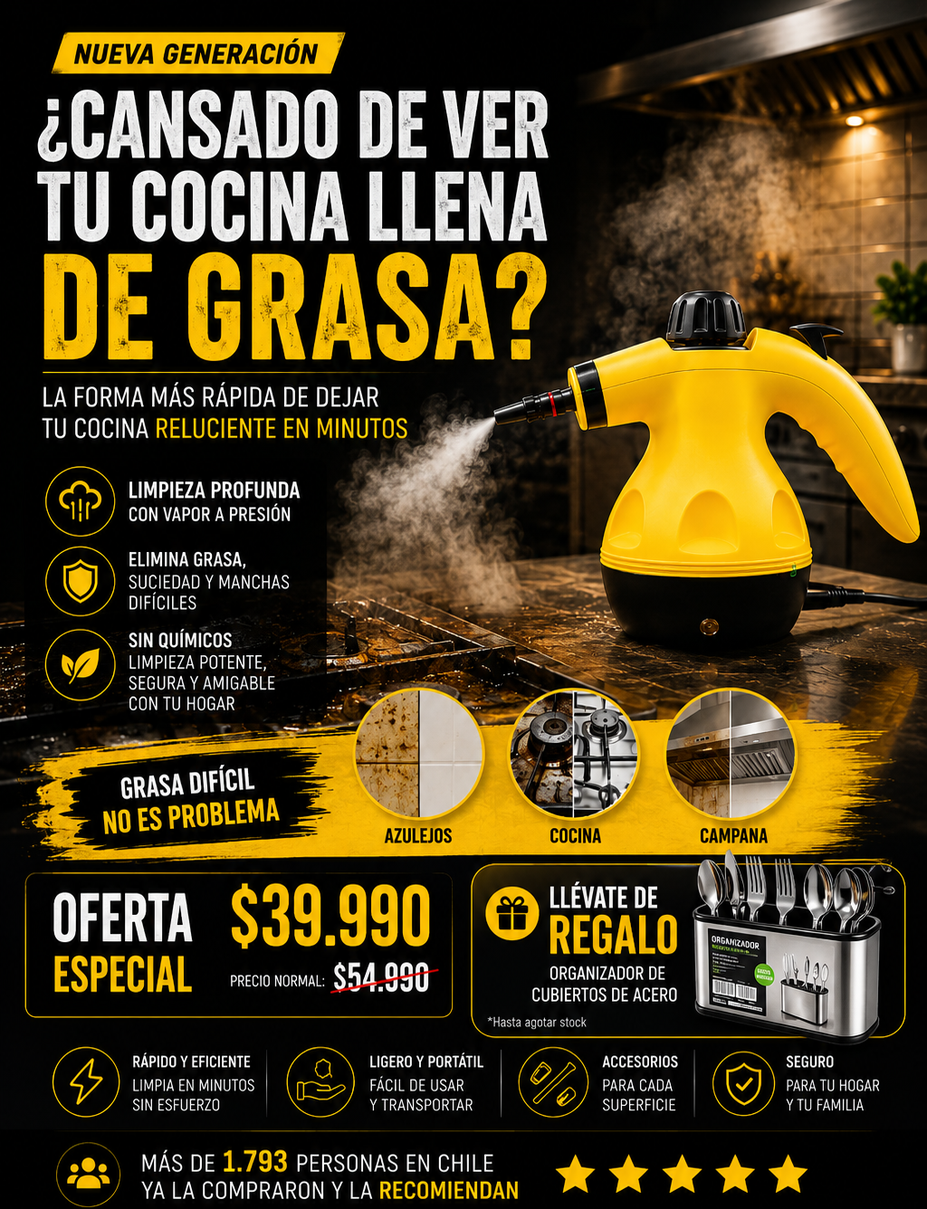 VaporMax™ | Dile adiós a la grasa y deja tu cocina reluciente en solo 10 minutos
