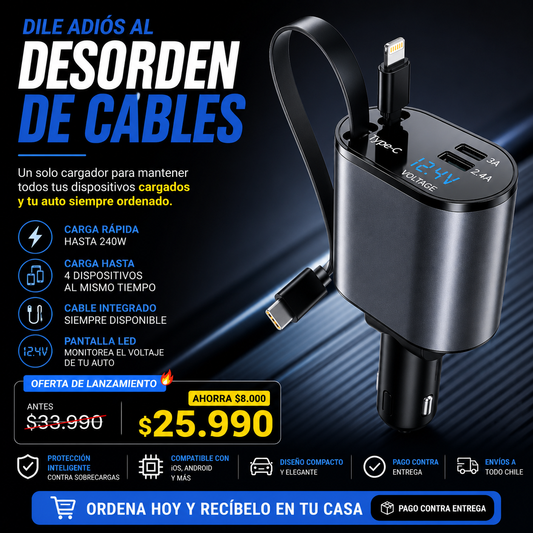VoltSync™ ¿Cansado de tener el auto lleno de cables enredados?