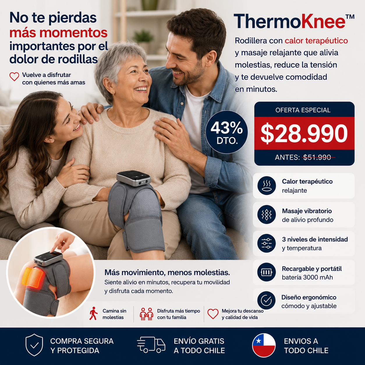ThermoKnee™ ¿Cansado de perderte momentos importantes por el dolor de rodillas?