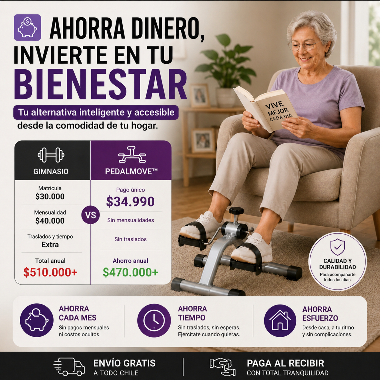 PedalMove™ Solo 10 minutos al día para moverte, sin cambiar tu rutina.