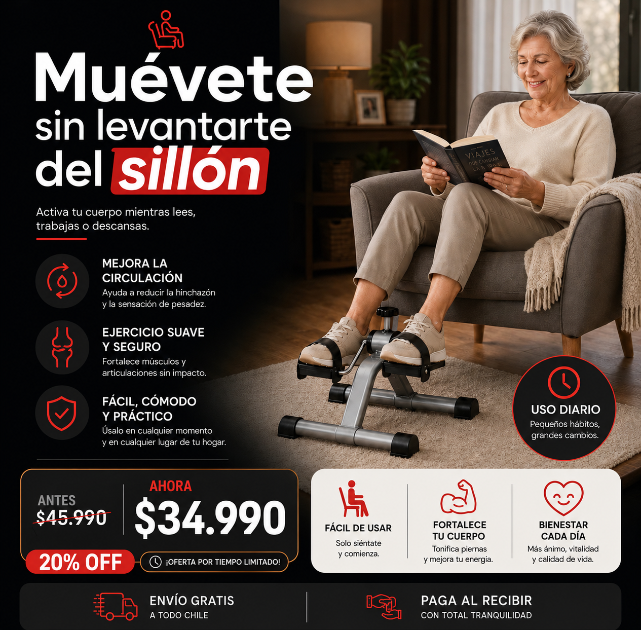 PedalMove™ Solo 10 minutos al día para moverte, sin cambiar tu rutina.
