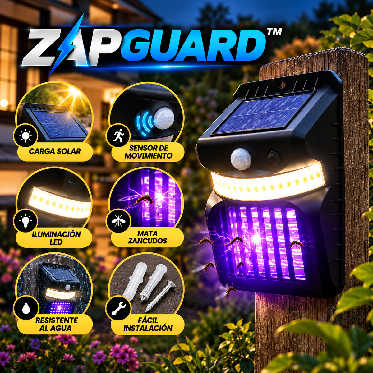 ZAPGUARD™ | Tu patio iluminado. Tus noches sin zancudos