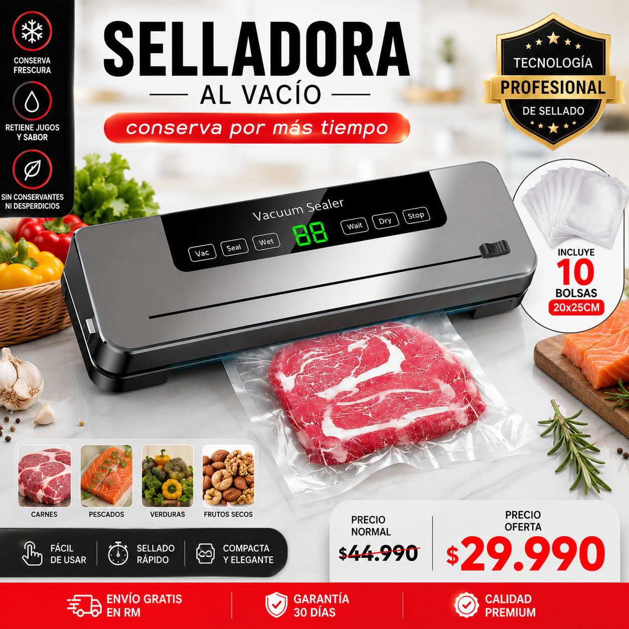 VACUMAX™ | NO PIERDAS MAS DINERO EN ALIMENTOS + 10 BOLSAS DE REGALO