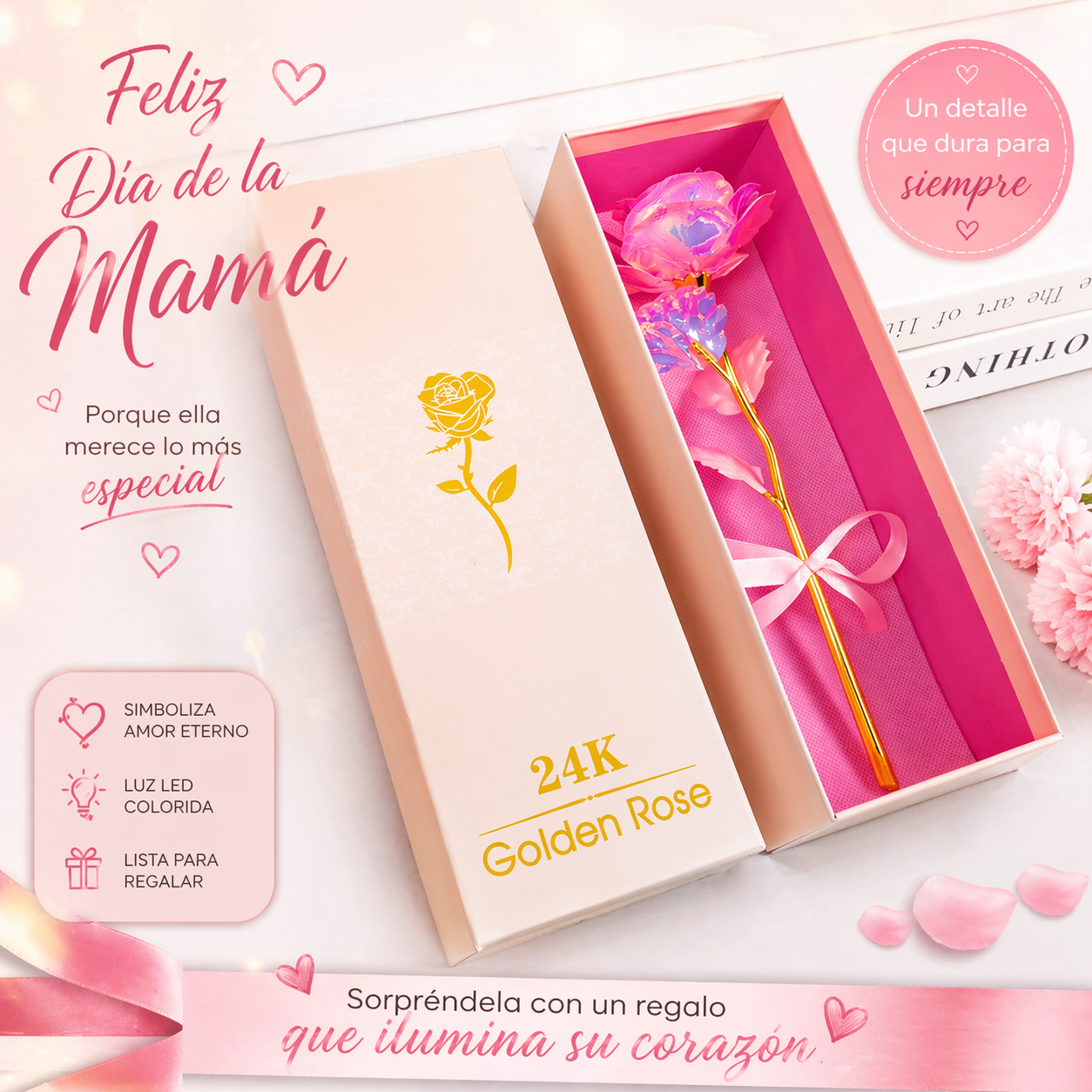 Rosa Eterna Con Luz LED