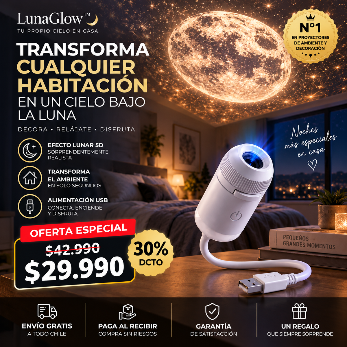 LunaGlow™ | TRANSFORMA TU HABITACIÓN BAJO LA LUZ DE LA LUNA