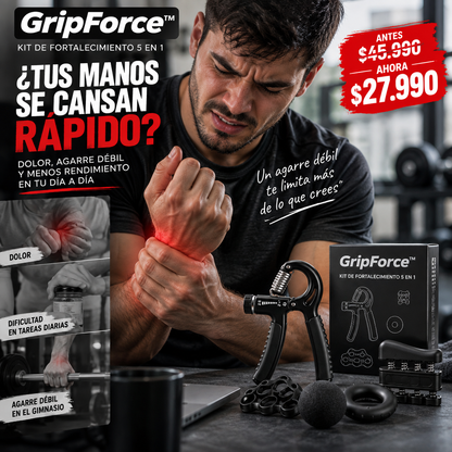 GripForce™ | Kit de Fortalecimiento 5 en 1 | MÁS FUERZA EN TUS MANOS, MÁS POTENCIA EN CADA AGARRE