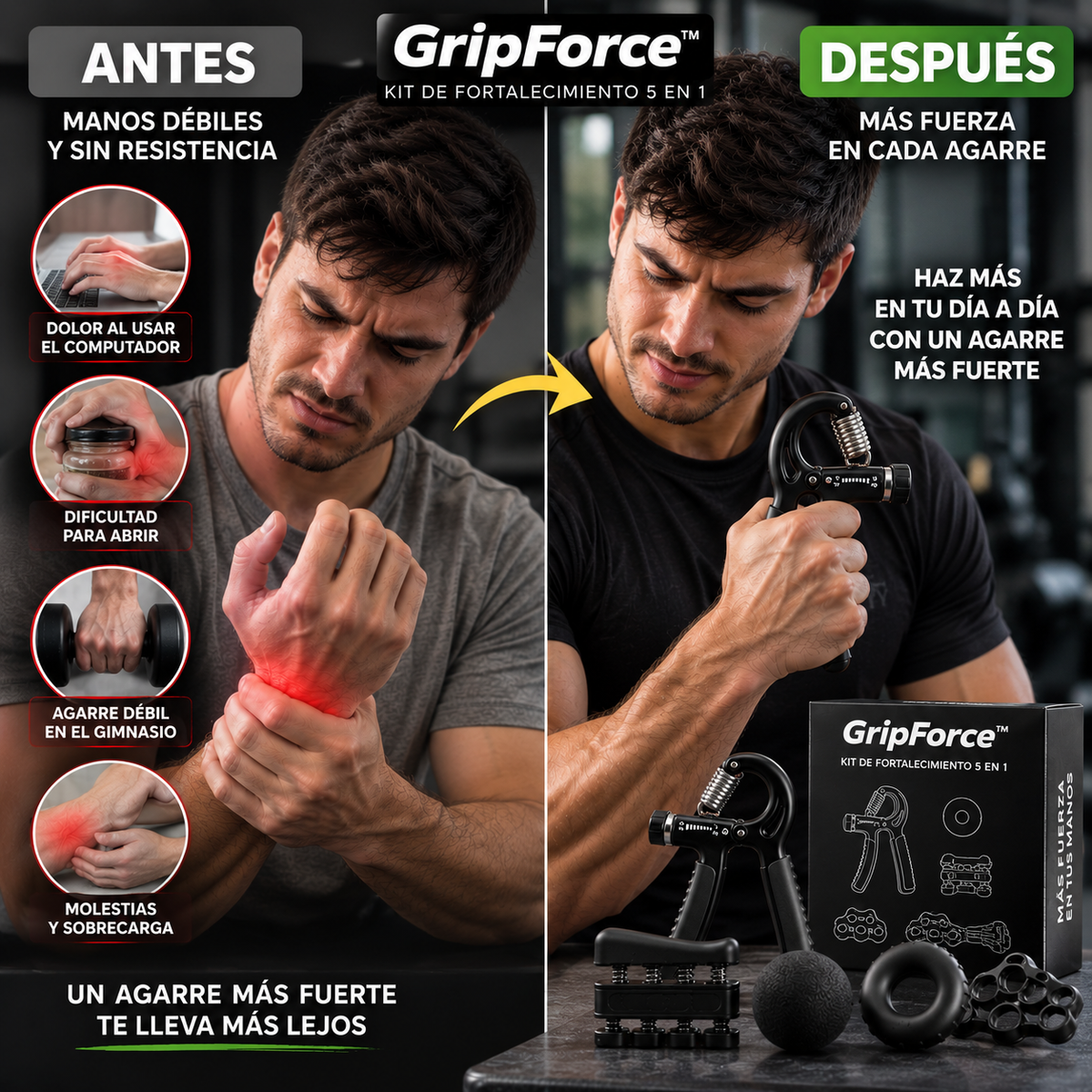 GripForce™ | Kit de Fortalecimiento 5 en 1 | MÁS FUERZA EN TUS MANOS, MÁS POTENCIA EN CADA AGARRE