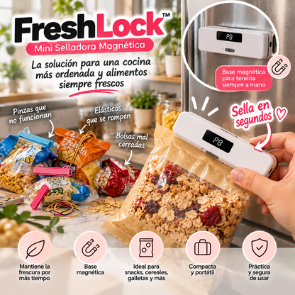 FreshLock™ Sella tus bolsas en segundos y conserva la frescura de tus alimentos