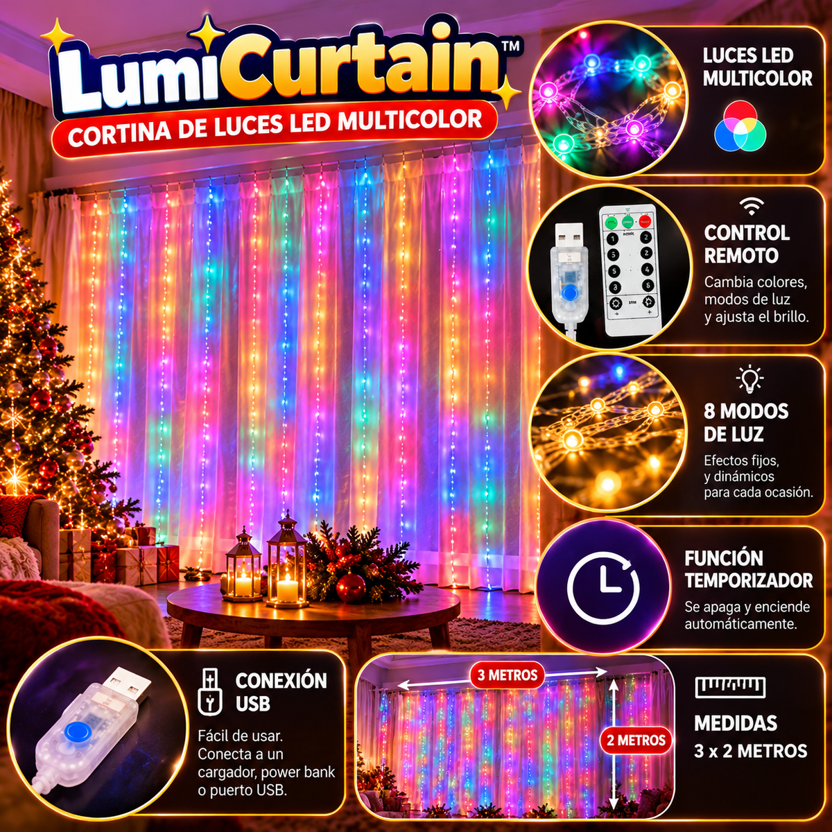 LumiCurtain™ | TRANSFORMA CUALQUIER ESPACIO EN UN AMBIENTE MAGICO LLENO DE COLOR Y VIDA