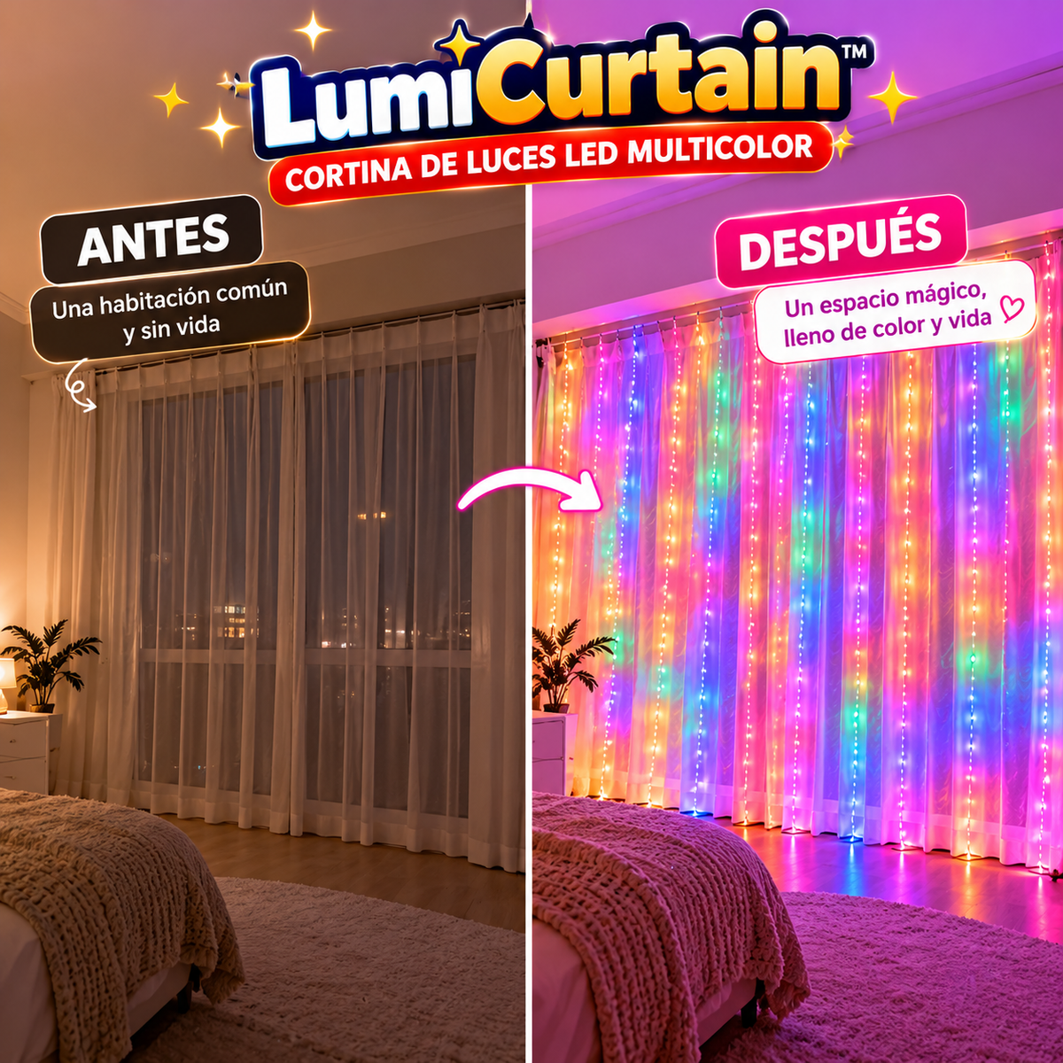 LumiCurtain™ | TRANSFORMA CUALQUIER ESPACIO EN UN AMBIENTE MAGICO LLENO DE COLOR Y VIDA